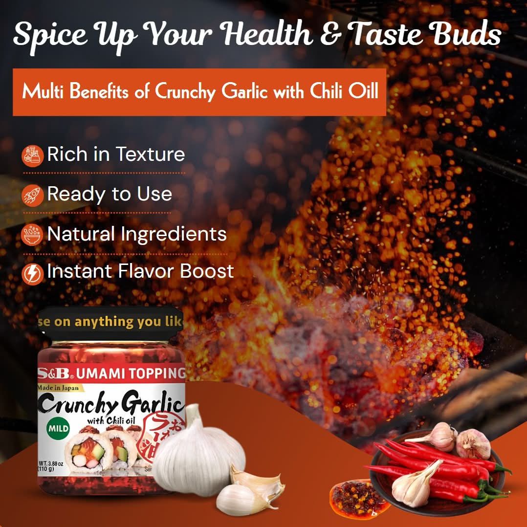 S&B Uami Topping Crunchy Garlic With Chili Oil (Pack of 6)