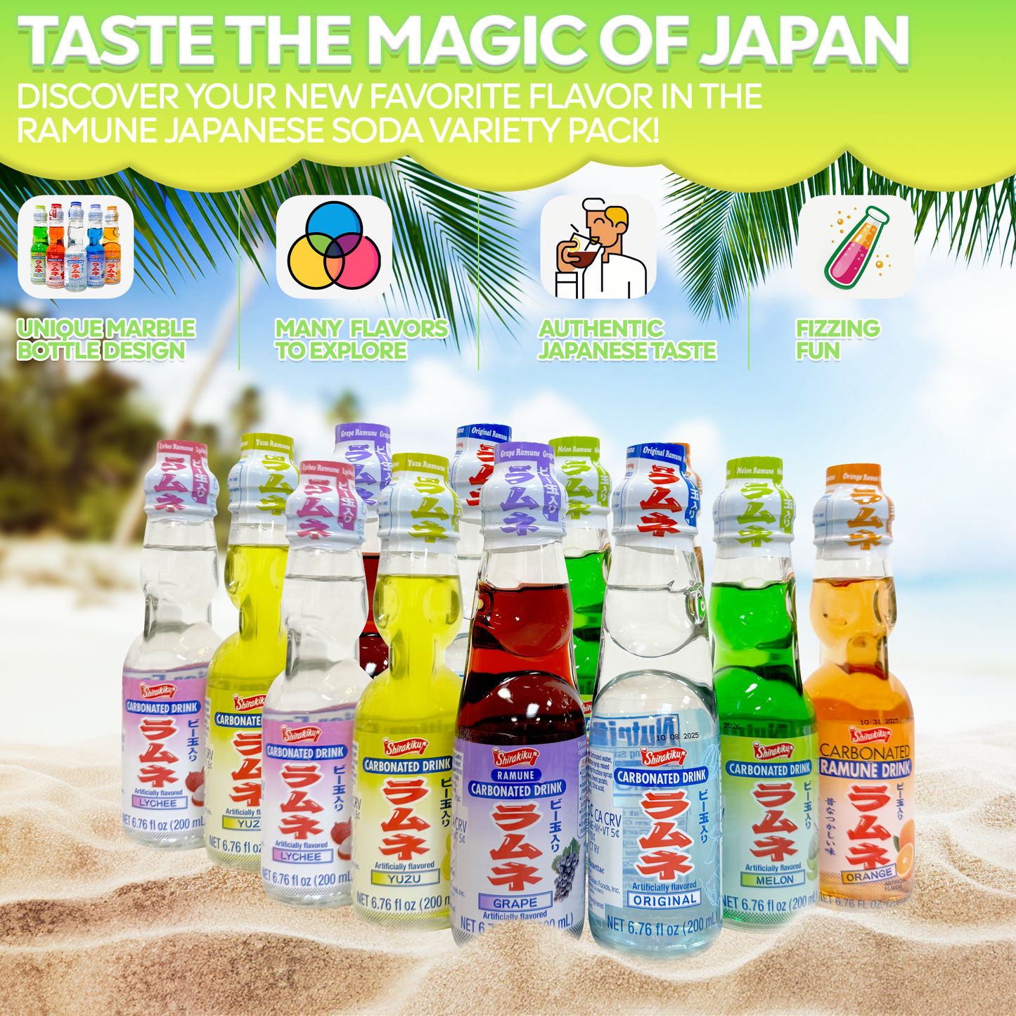 Ramune Japanese Drinks Variety Pack (12 Flavors)