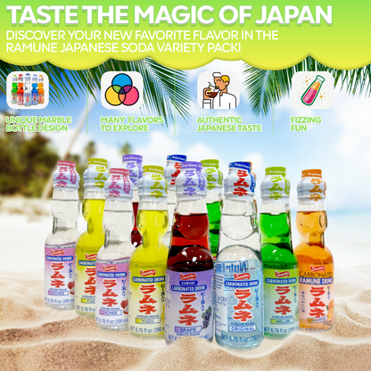 Ramune Japanese Drinks Variety Pack (12 Flavors)