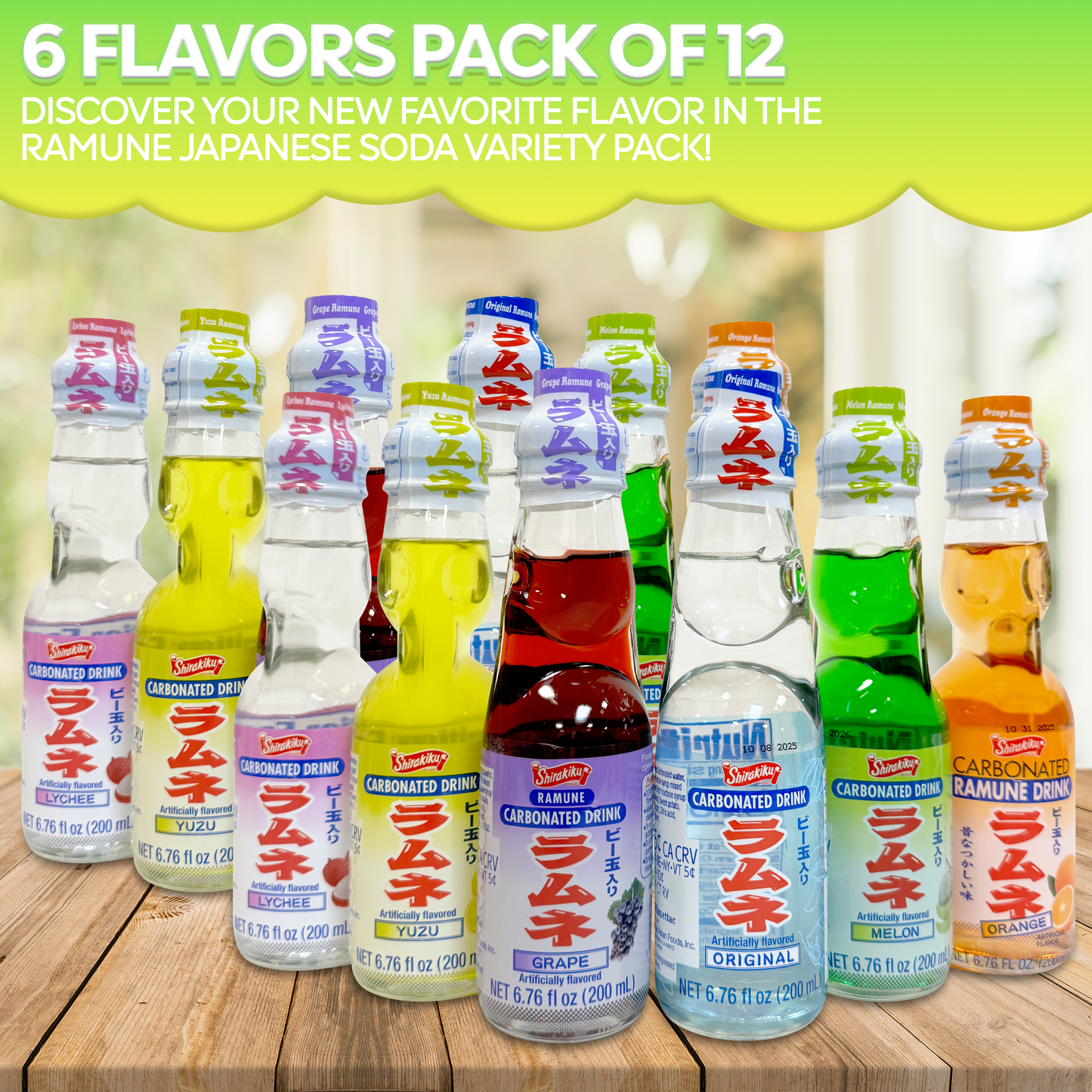 Ramune Japanese Drinks Variety Pack (12 Flavors)