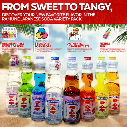Ramune Japanese Drinks Variety Pack (8 Flavors)