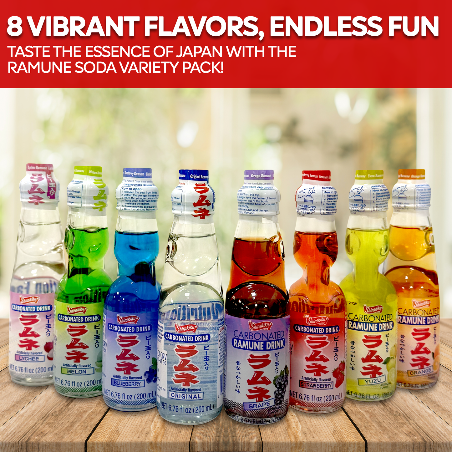 Ramune Japanese Drinks Variety Pack (8 Flavors)