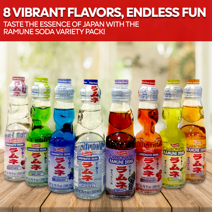 Ramune Japanese Drinks Variety Pack (8 Flavors)